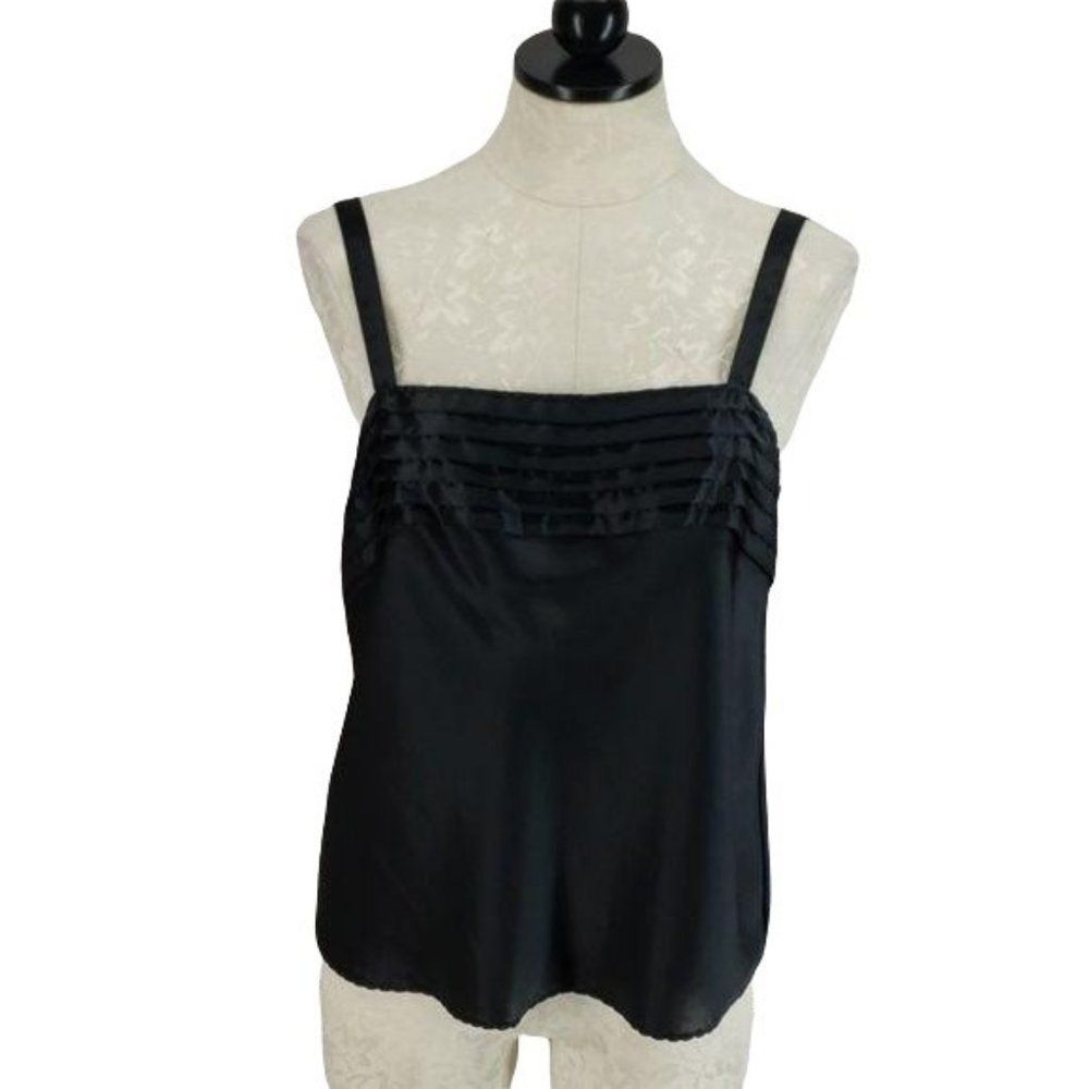 Escapades Black Tank Top Camisole Silky Pleated Size Medium‎ Made In USA